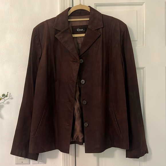 Vintage 90s Brown Leather Jacket Size L - Picture 3 of 13